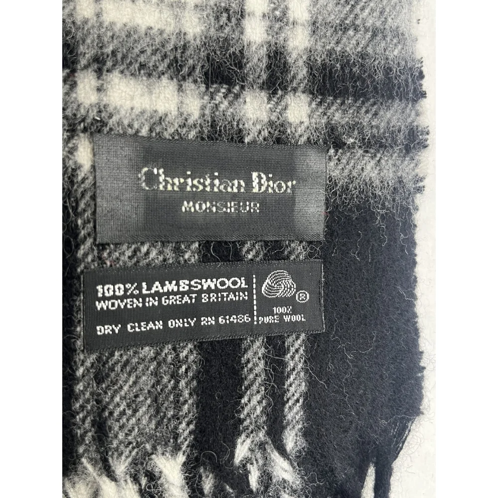 Christian Dior Scarf Mens Plaid Wool Muffler Boxed‎ Made in Britain 90s Vintage